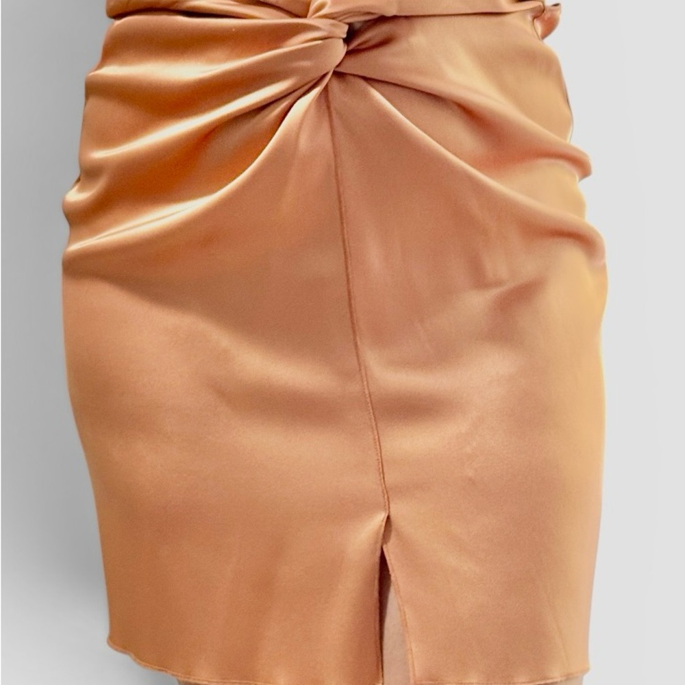 Nanushka Copper Satin Ruched Draped Nut Mini Skirt Slip Skirt Size S